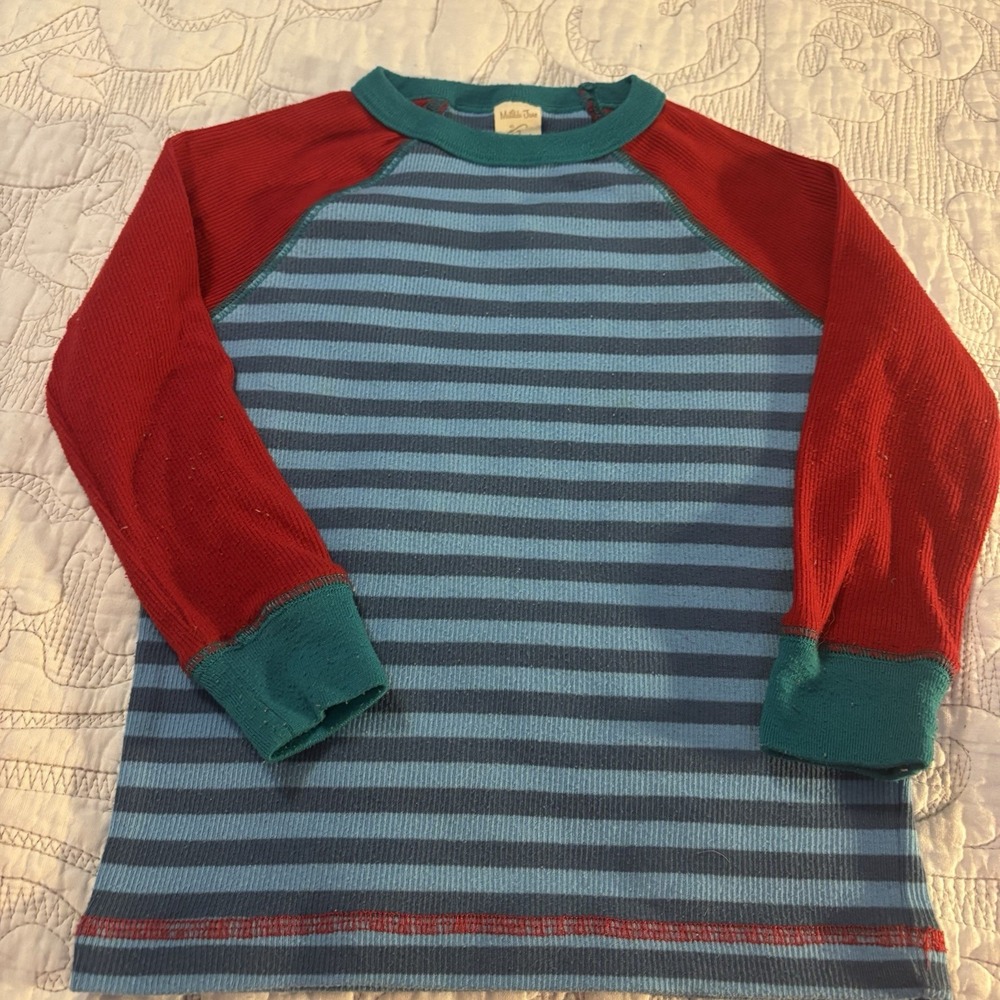 Matilda, Jane Girls Size 2 Blue Gray Striped Long Sleeve‎ Shirt Red Sleeves